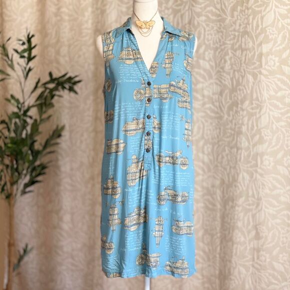 Herley Davidson Blue Motorcycle Print Oversized Shirt Dress Size Biker Boho S - Picture 1 of 8
